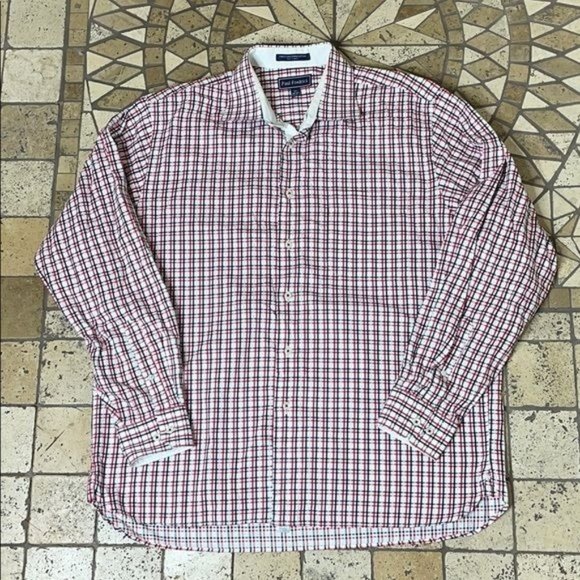 Paul Fredrick Button Down Casual Dress Red Plaid Men's Shirt 16.5 34-35 - Picture 7 of 8